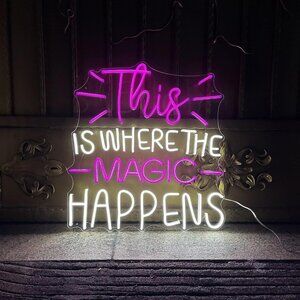 Large Neon Sign This is Where The Magic Happens Purple & White Led Light
